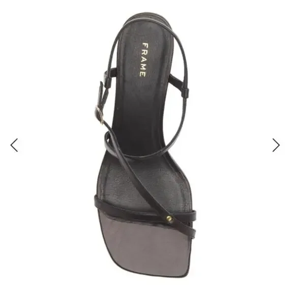 FRAME LE BRAXTON SANDAL SQUARE TOE ANKLE STRAP HEEL BLACK NOIR SIZE 40